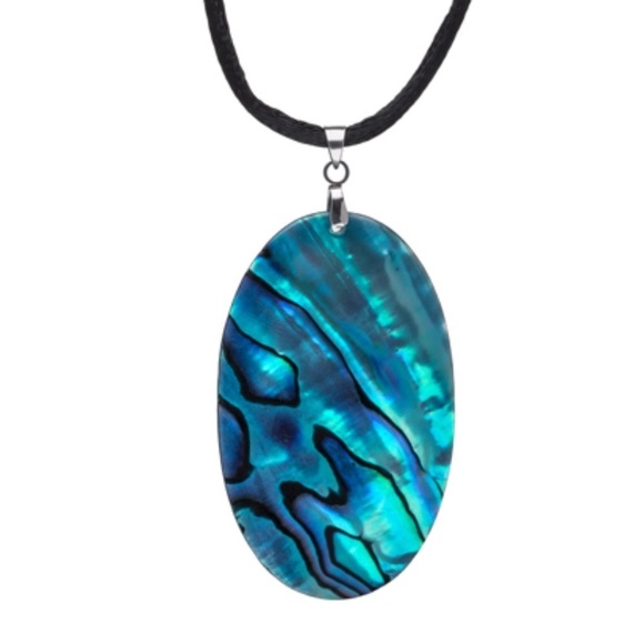 Sterling Silver Paua Oval Pendant Necklace - Picture 1 of 2